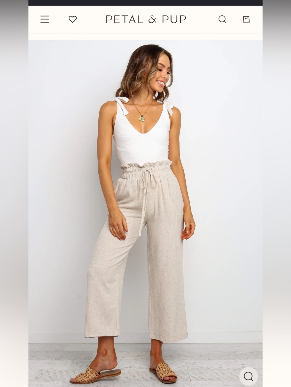 Petal & Pup Cream High-Rise Wide Leg Paperbag Pants